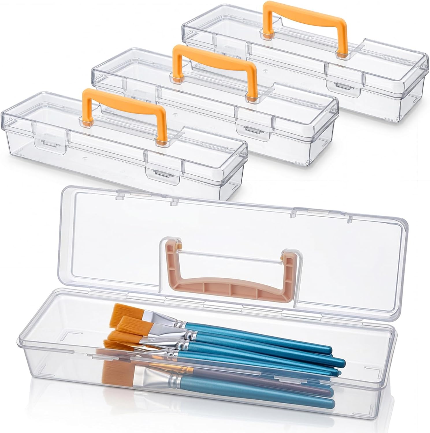 4 Pack Paint Brush Case - Portable Long Brush Storage Box, Holder