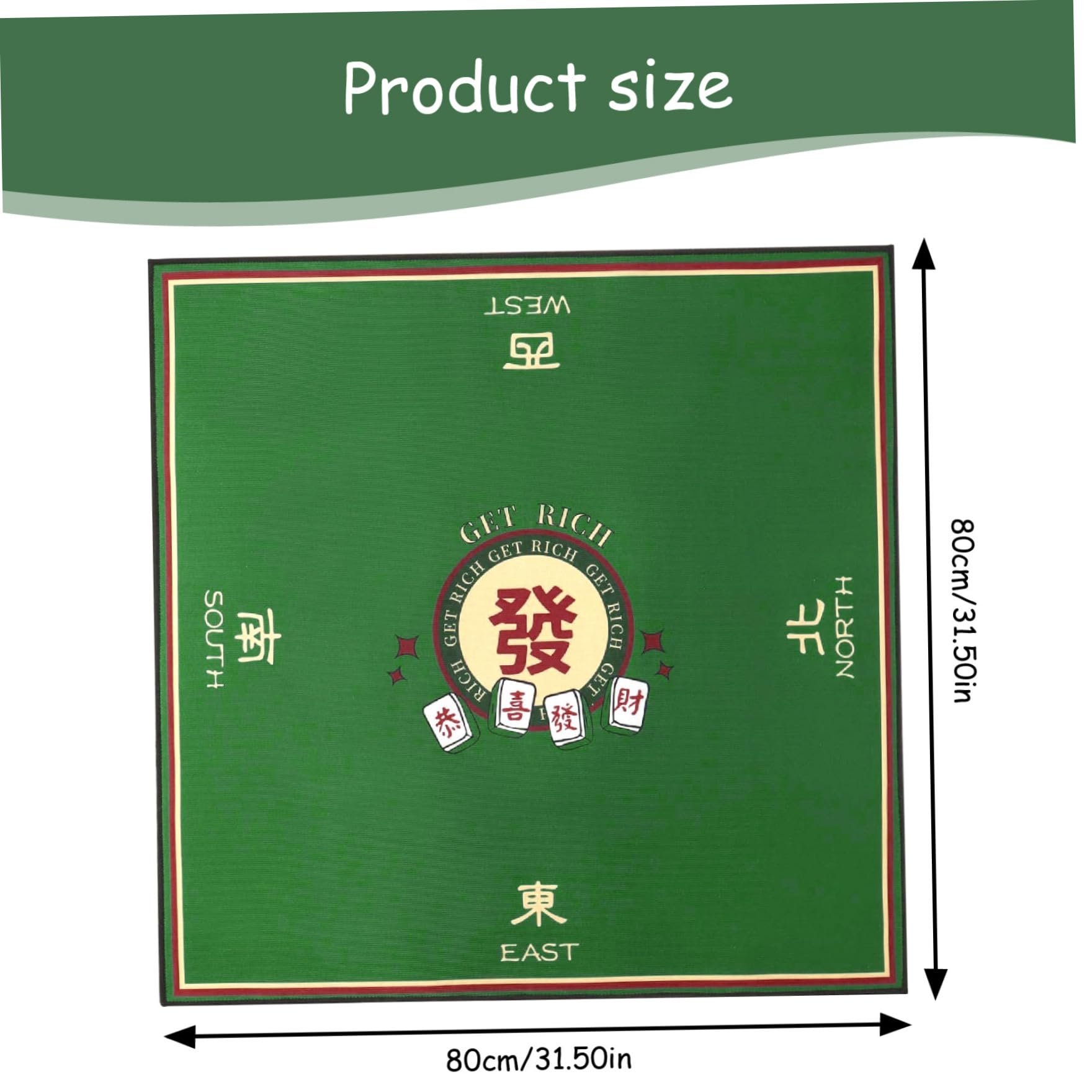 Tappetino Mahjong Mat per Tavolo, 80x80 cm, Verde, Non Slitta, Portatile, Perfetto per Mahjong e Giochi di Carte, Età 12+
