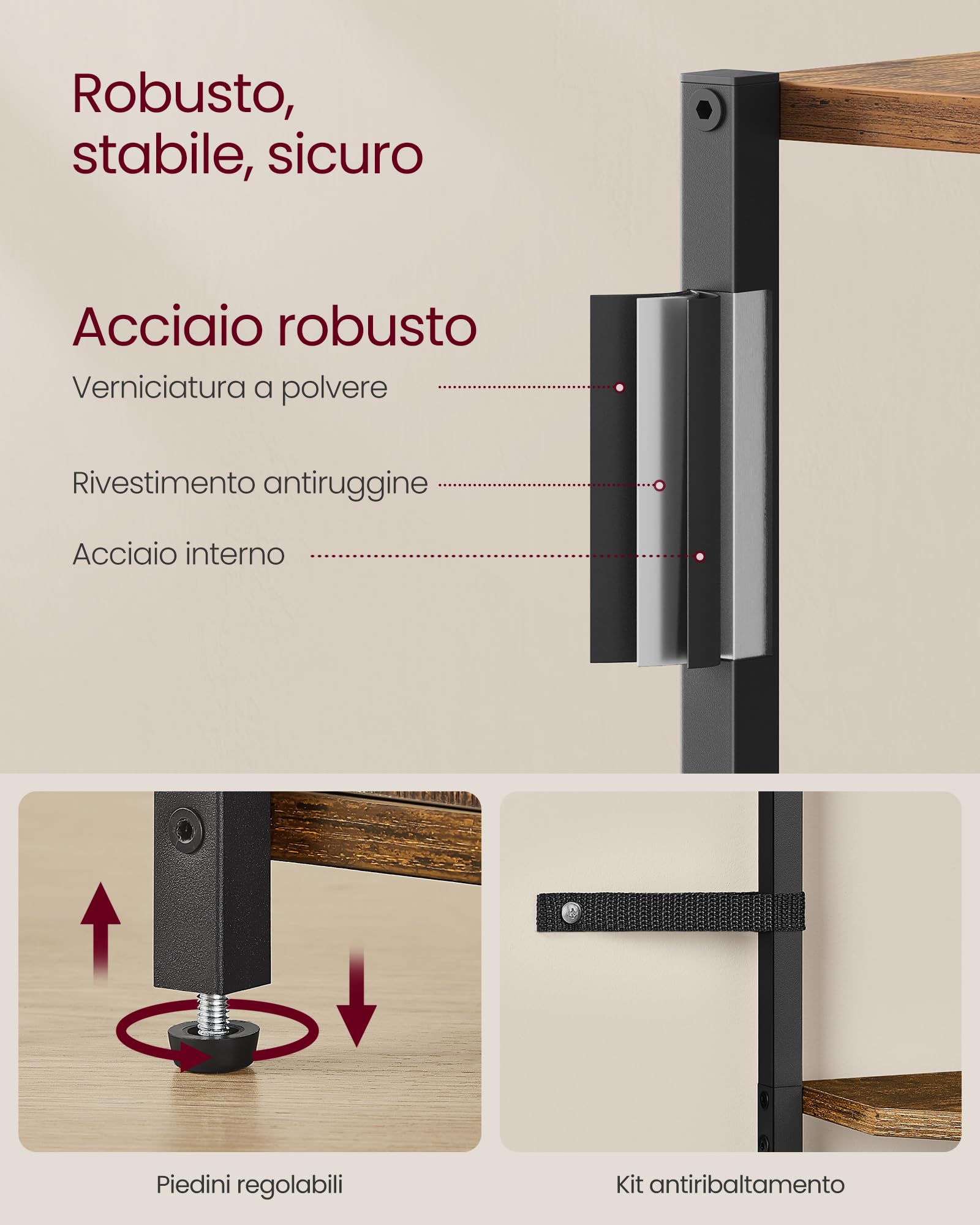 VASAGLE Scaffale Angolare con Contenitore, Libreria Angolare con 5 Ripiani, Mensola Angolare, per Soggiorno, Camera da Letto, Cucina, Bagno, Marrone Vintage e Nero Inchiostro LBC580K01