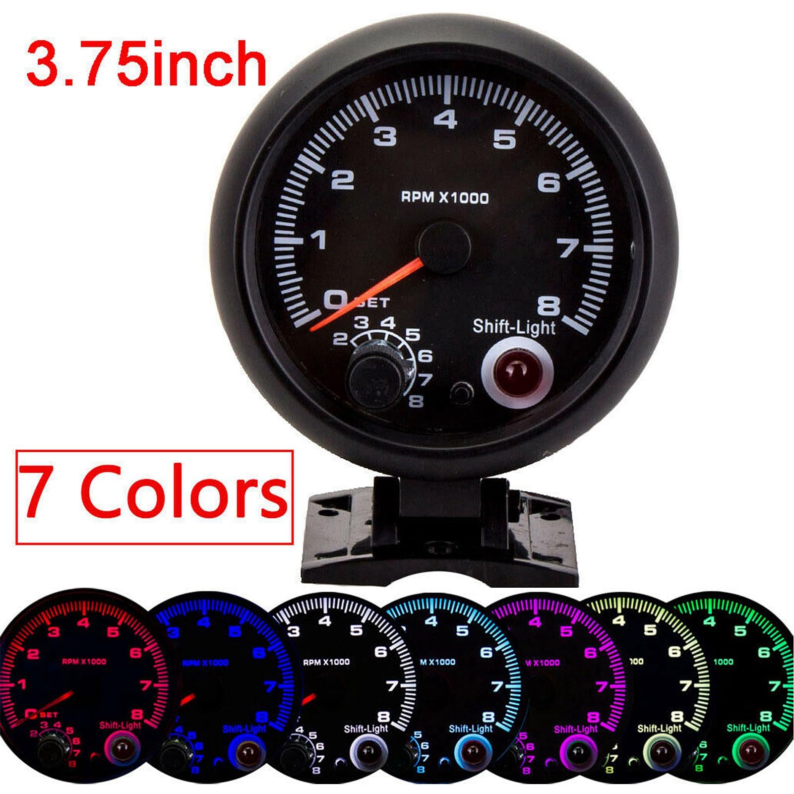 Tacómetro electrónico 3.75 Pulgadas 12V 0-8000 RPM para Coche con luz de Cambio Ajustable