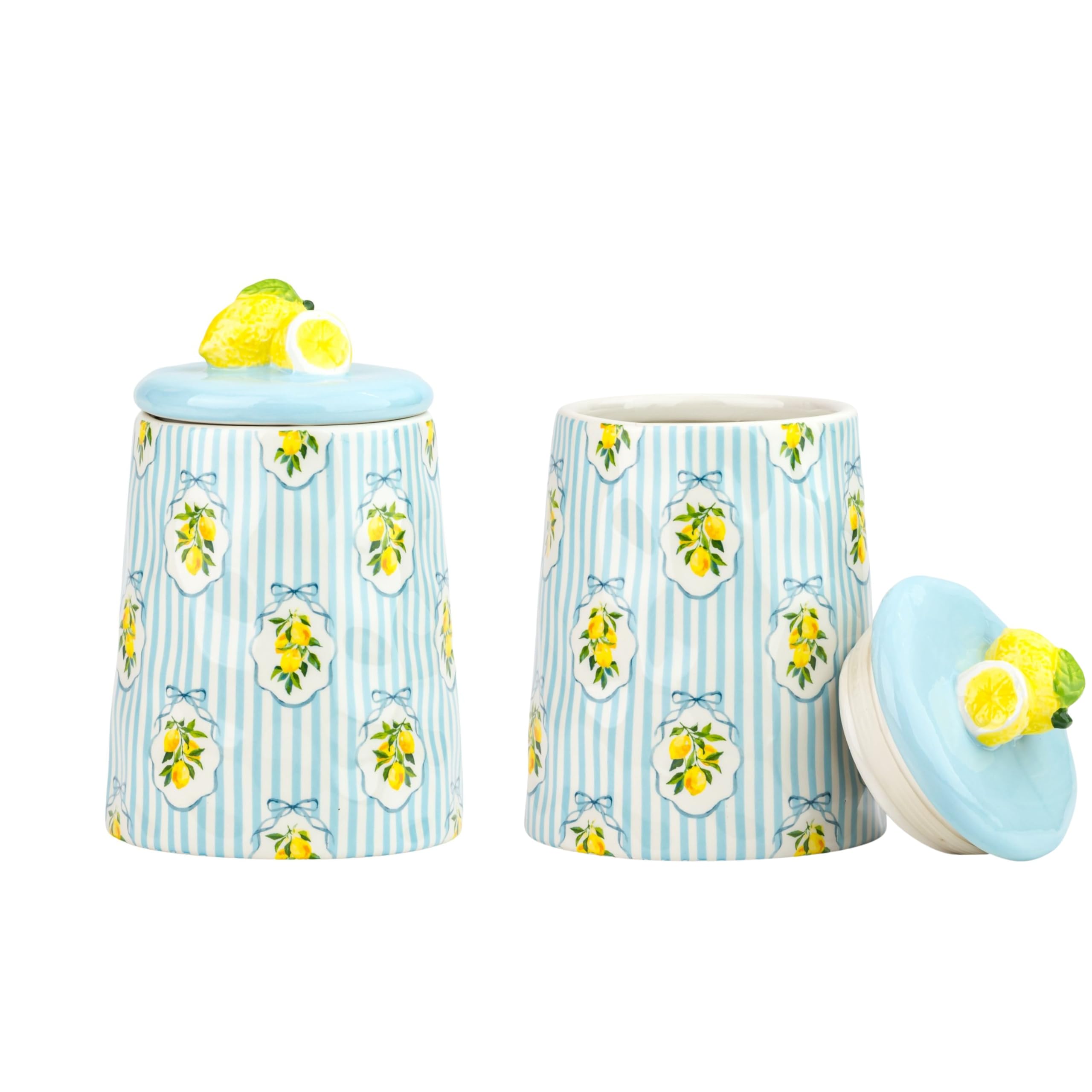 Amalfi Lemon Ribbon Stripe Canister by 10 Strawberry Street – 44.0 fluid_ounces, Dolomite, Amalfi Lemon, Pack of 2, Model LMN-31-15-011-S2