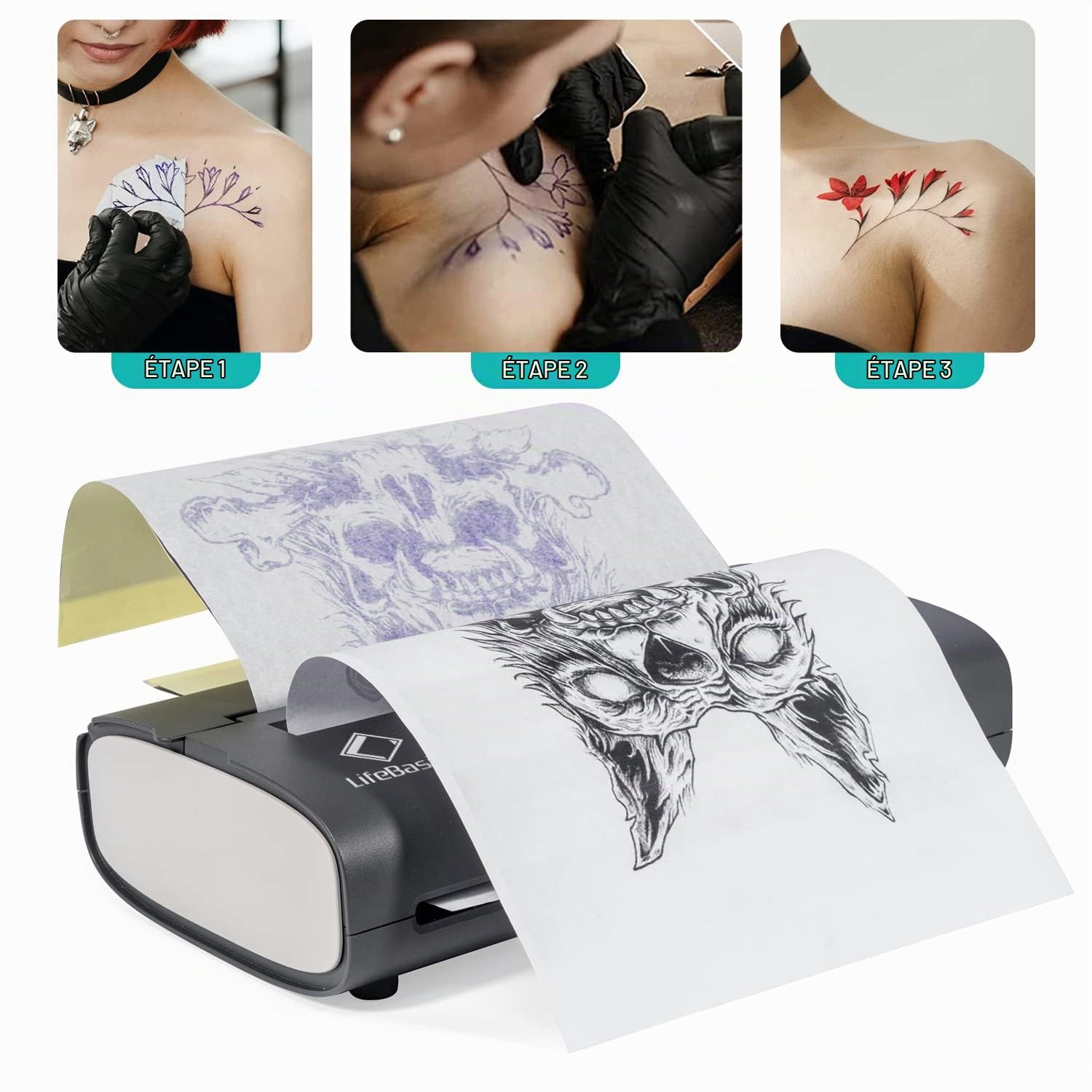 LifeBasis Thermocopieur Tatouage 203 DPI, Imprimante Stencil Tatouage avec 20 Papier Transfert A4, Imprimante Transfert Tatouage Machine de Transfert de Tatouage