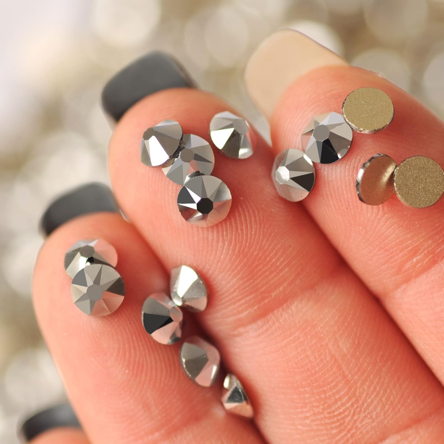 Non Hotfix Stone SS20 Silver 1440pcs 8 Big 8 Small DIY Strass Crystal Stick On Nail Salon Flat Back Rhinestones for Nail Art Garment Craft Decoration