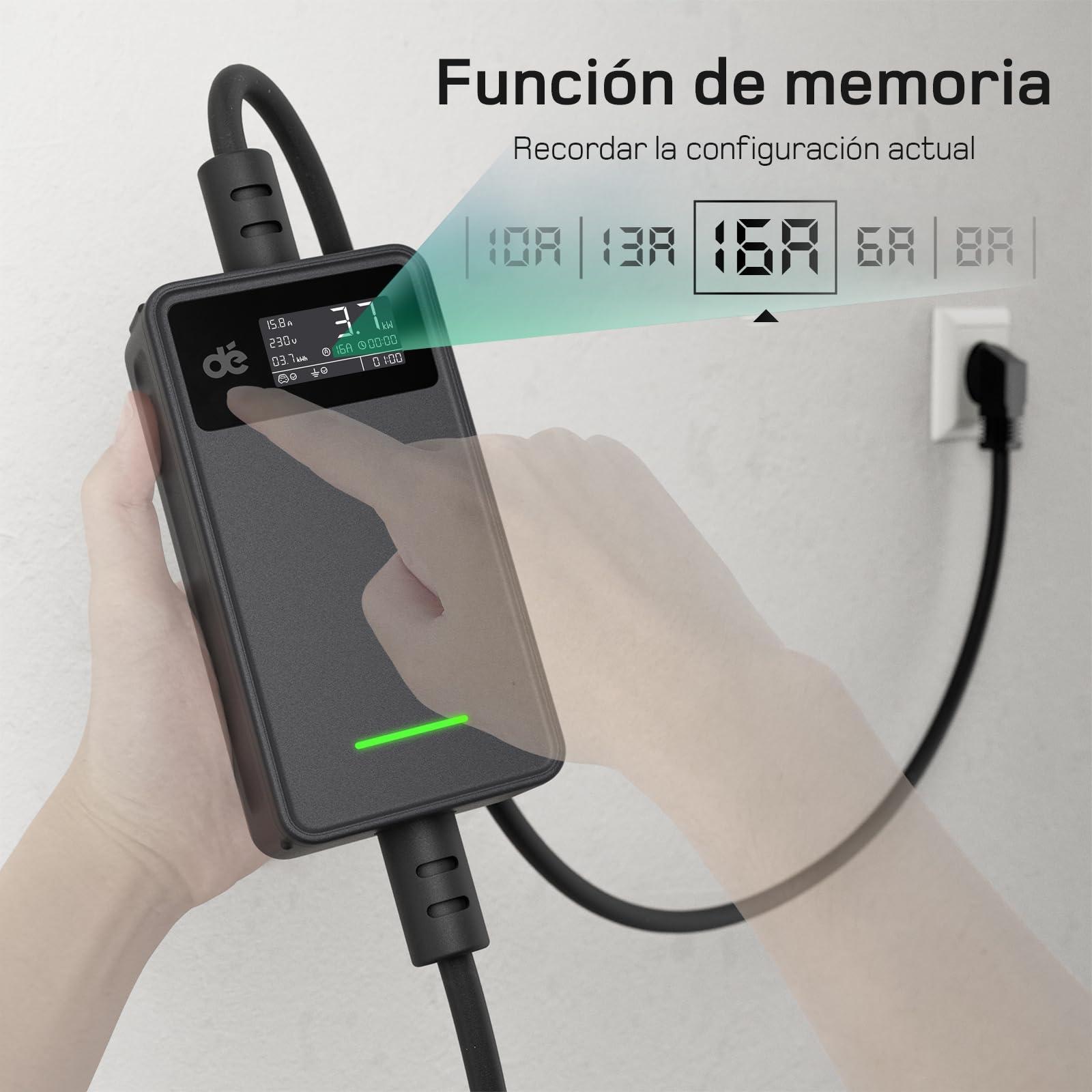Cargador Coche Electrico 3,7kW [6m, 6/8/10/13/16A] dé Cargador Vehiculo Electrico Portátil con Pantalla Digital Controlable para Model Y/3, GLC, A250, GLA, Q3 y Otros EV/PHEV