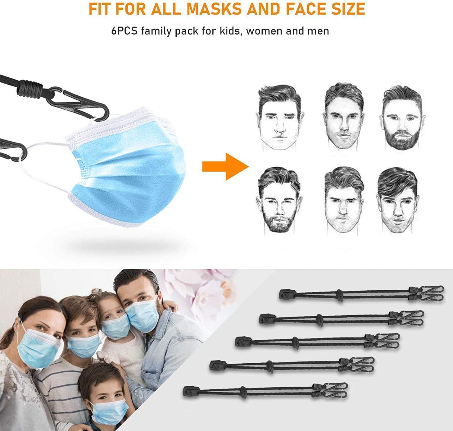 Mask Extender Strap Adjustable Ear Saver for Masks, Anti-Slip Mask Buckle Rope (5pcs)