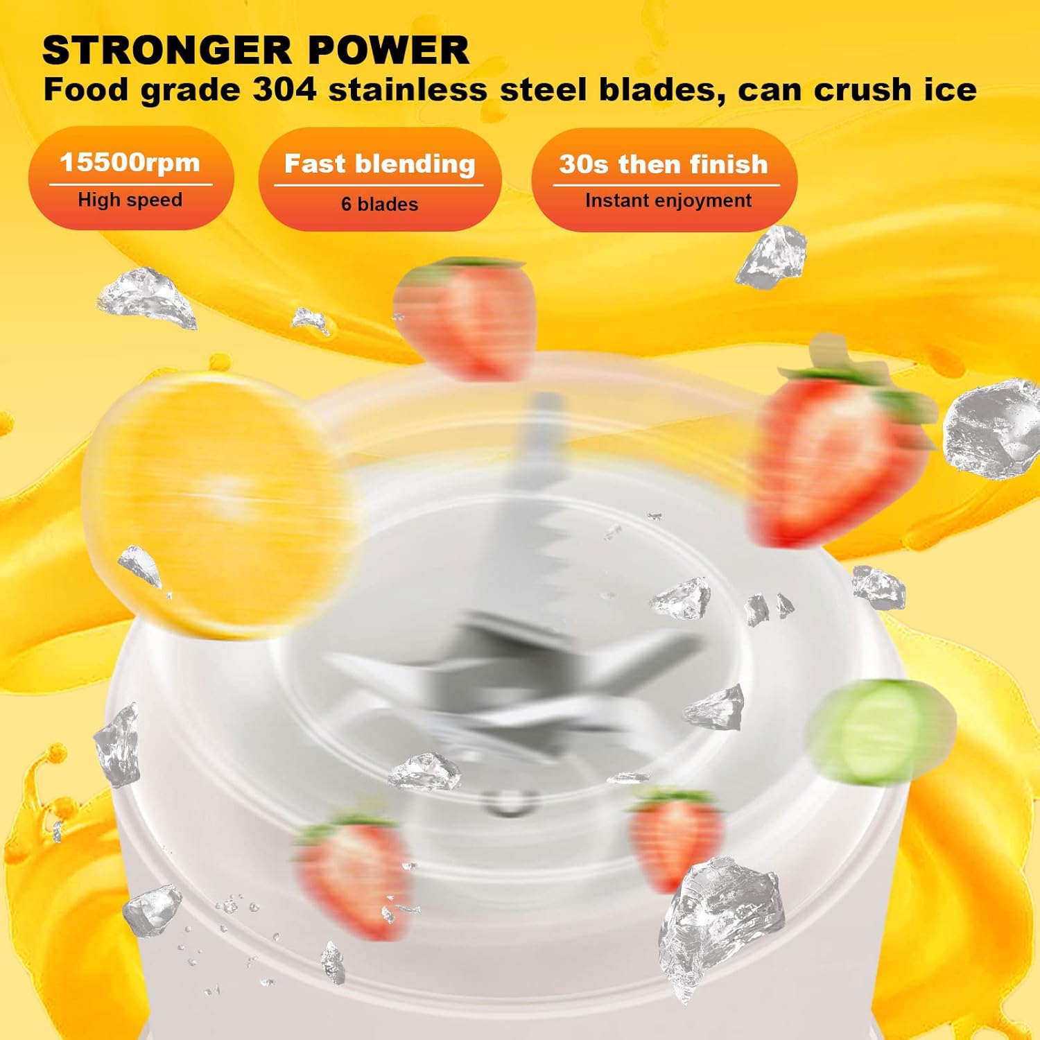 Portable Blender, 500ML Personal Blender for Shakes and Smoothies, Personal Size Blender, Traveling Fruit Veggie Juicer Cup, USB Rechargeable with Six Blades for Sports Travel and Outdoors (white)