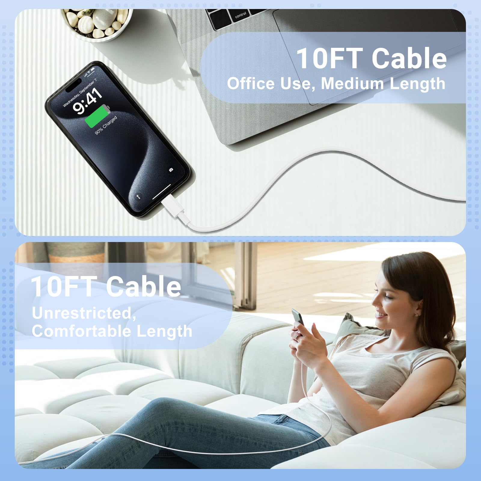 Cavo da USB C a USBC per iPhone 16 15, 3 m, confezione da 3 pezzi, 60 W, cavo di ricarica rapida tipo C, per iPhone 16/15 (Pro Max, Pro, Plus, 16e), iPad Pro/Air/Mini, Samsung Galaxy S25, S24, S23