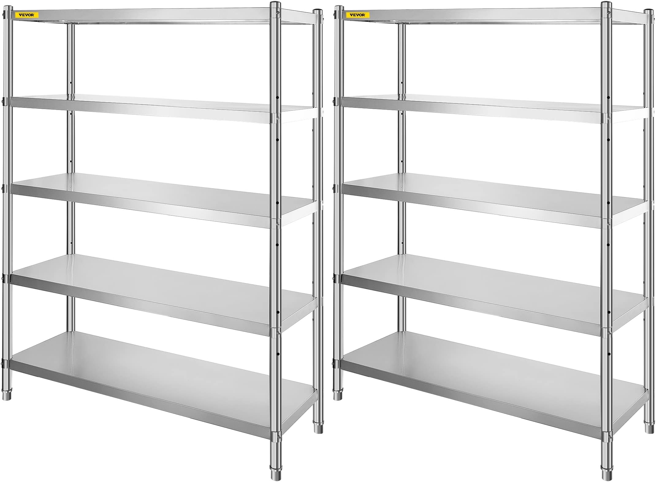 VEVOR Scaffale Robusto 5 Piani in Acciaio Inox 121,9 x 47 x 182,9cm, Capacità 750kg Totale, per Carichi Pesanti, Cucina, Garage, Officina