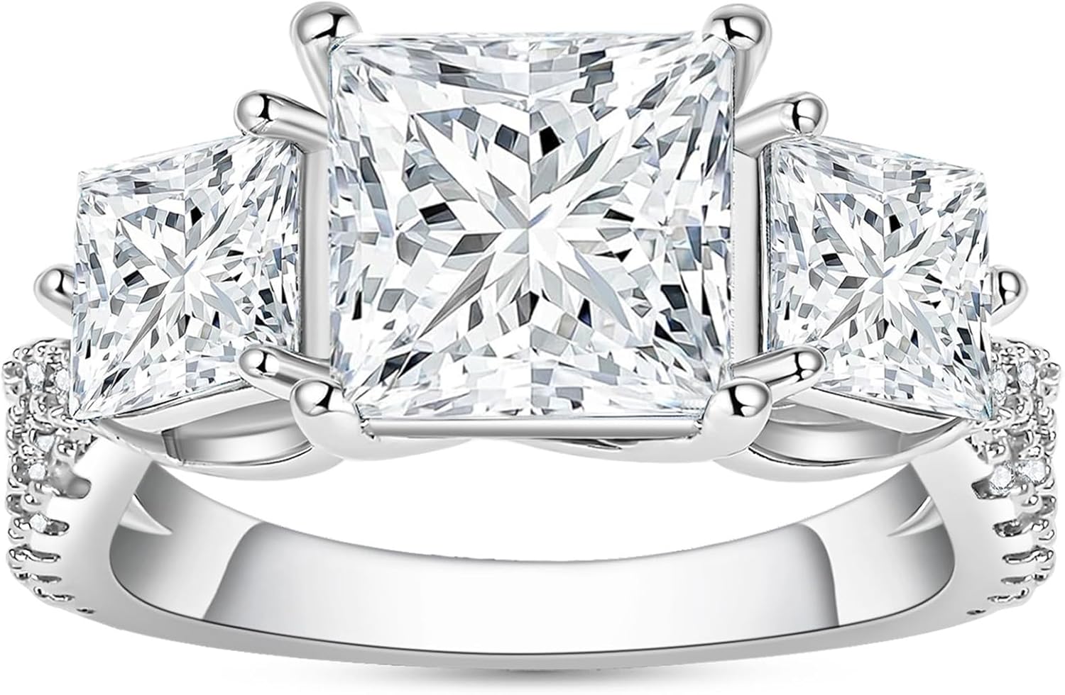 Moissanite Engagement Ring 3 Stone 5CT/4.1CT Color VVS1 Round/Princess Cut Anniversary Wedding Promise Ring for Women Size 5-9