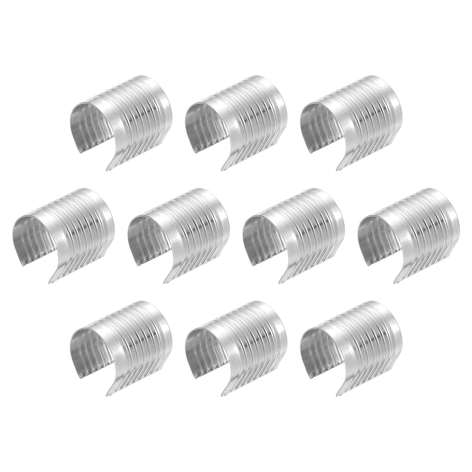sourcing map 160Pcs Leather Rope Clips, 17 x 15mm Foldable Cylindrical Cord End Crimp Adjustable Fold Over Crimps Cord String Leather Fastener for DIY Crafts, White Silver