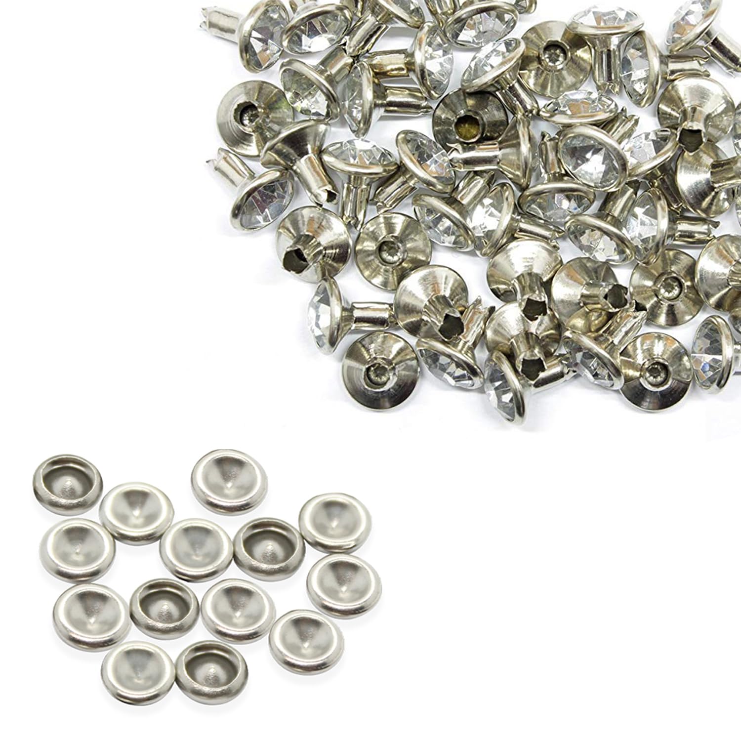 Trimming Shop Silver 8Mm Crystal Rivets, Diamante Acrylic Rhinestone Studs With Pins For Diy Leathercrafts, Clothing Decoration, Arts & Crafts Projects, Purses Embellishment, 50Pcs