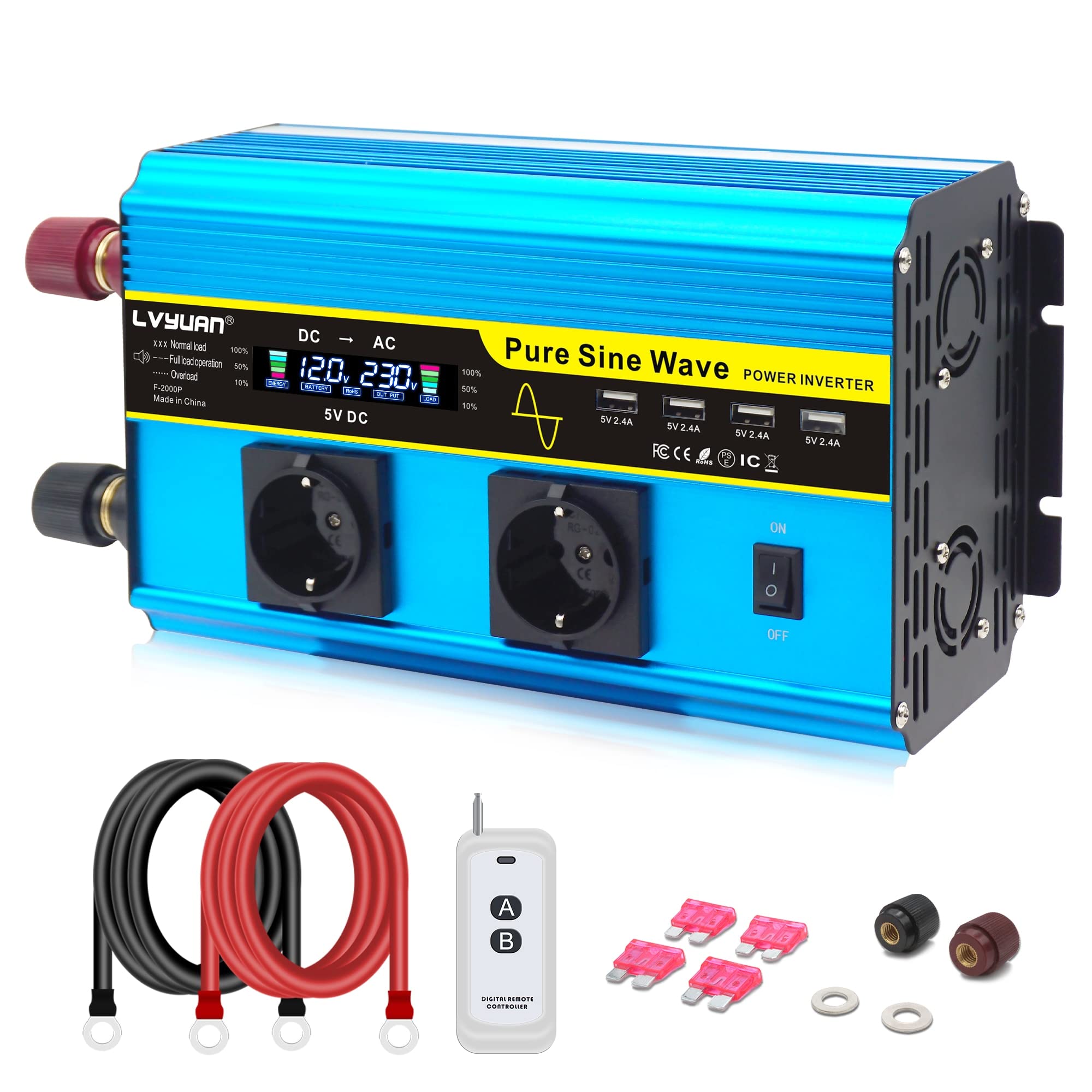 Buy 4000W/6000W/8000W pure sine inverter DC 12V/24V to AC 220V 230V LCD