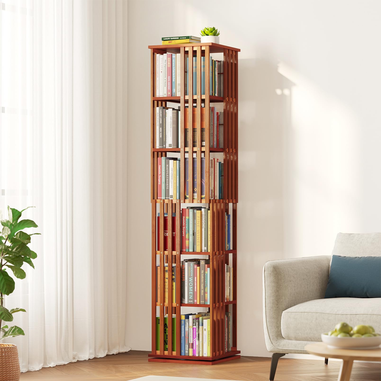 Amazon.com: SpaceAid 6 Tier Rotating Bookshelf Tower, Bamboo