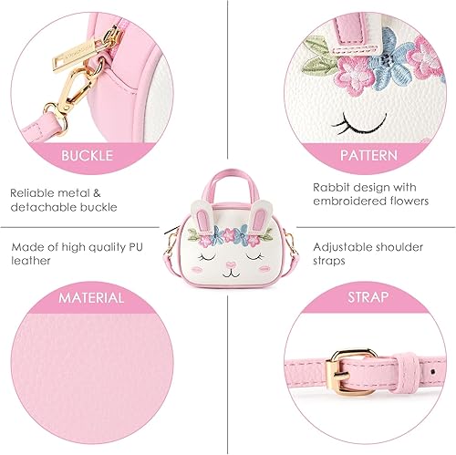 Miniatura 6 de mibasies Bolso para niñas pequeñas, bolsos de mano para niños de 3 a 8 años, Conejito A1, Pequeña, Cartera de viaje