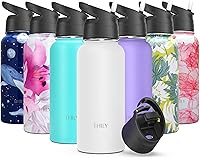 Vista 11 de THILY Botella de agua aislada de acero inoxidable con triple aislamiento, 32 onzas, botella de agua de boca ancha a prueba de fugas con 2 tapas