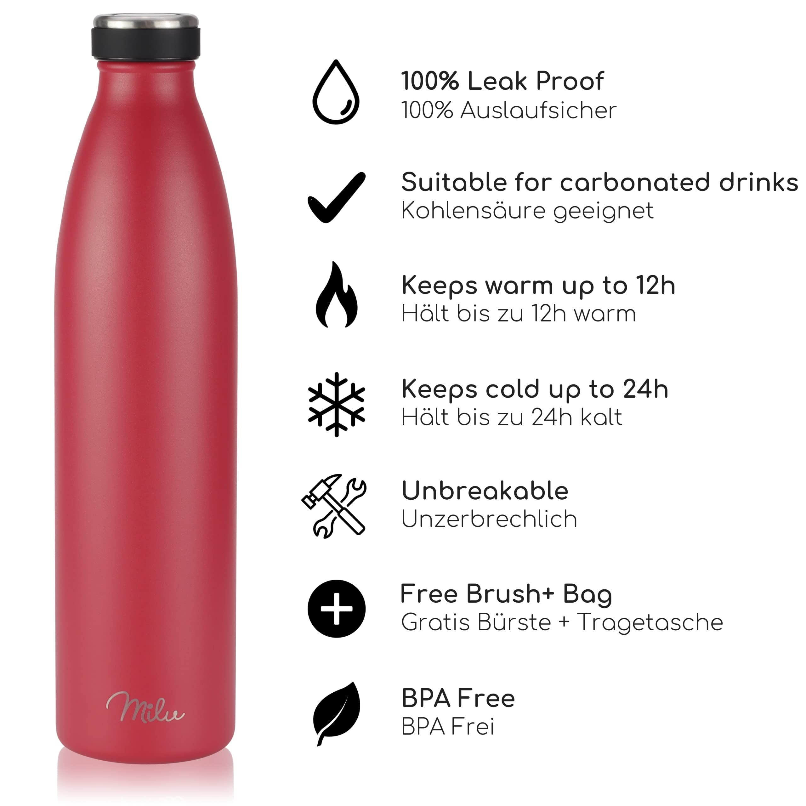 Milu Stainless Steel Drinking Bottle 750 ml, Insulated Thermo Flask for Water, Leak Proof, Insulated and Double Walled - Image 2