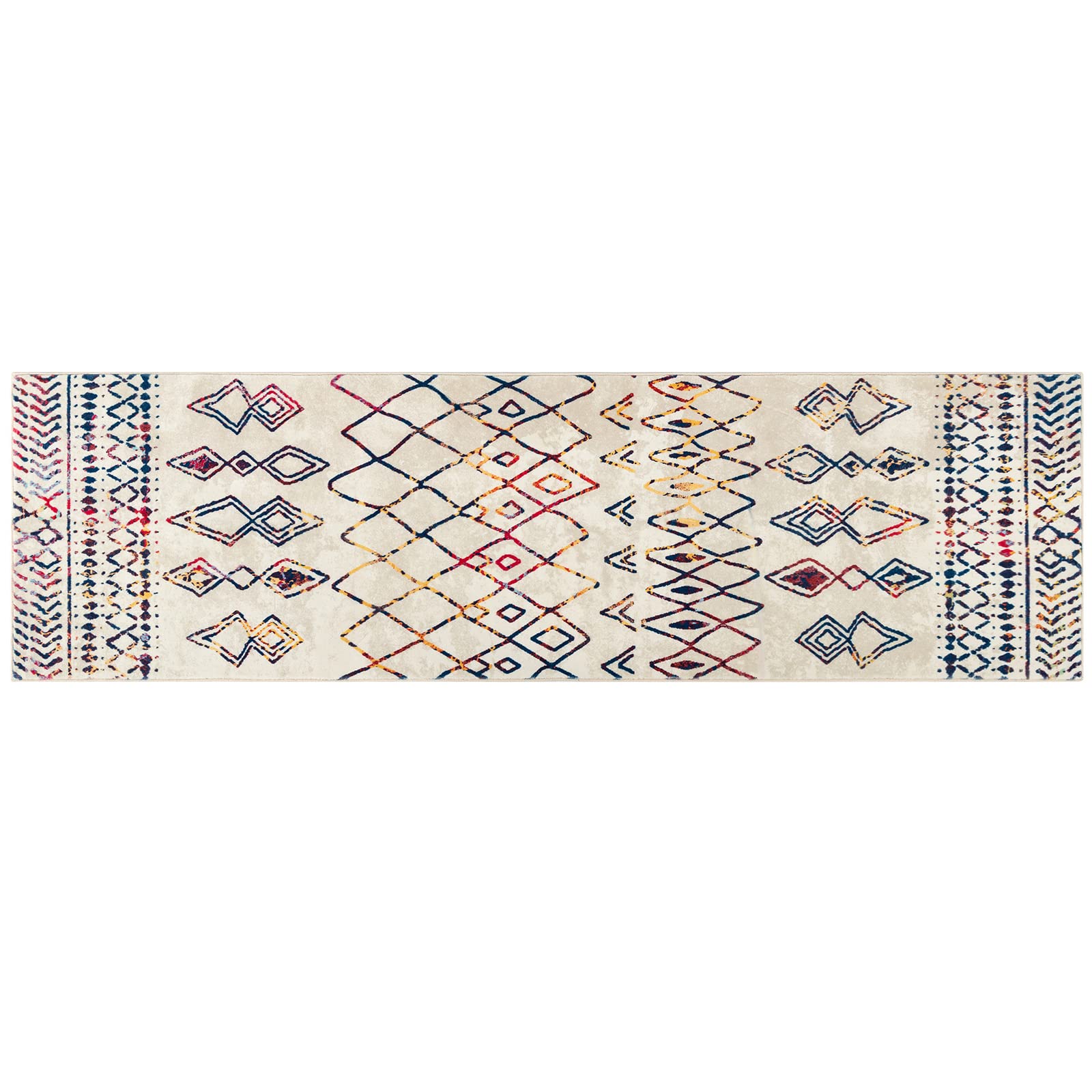 Carvapet Tapis de Couloir 60x240cm Antidérapant Tapis de Passage Long Tapis de Cuisine Lavable Doux Microfibre Géométrique Tapis de Sol(Multicolore)