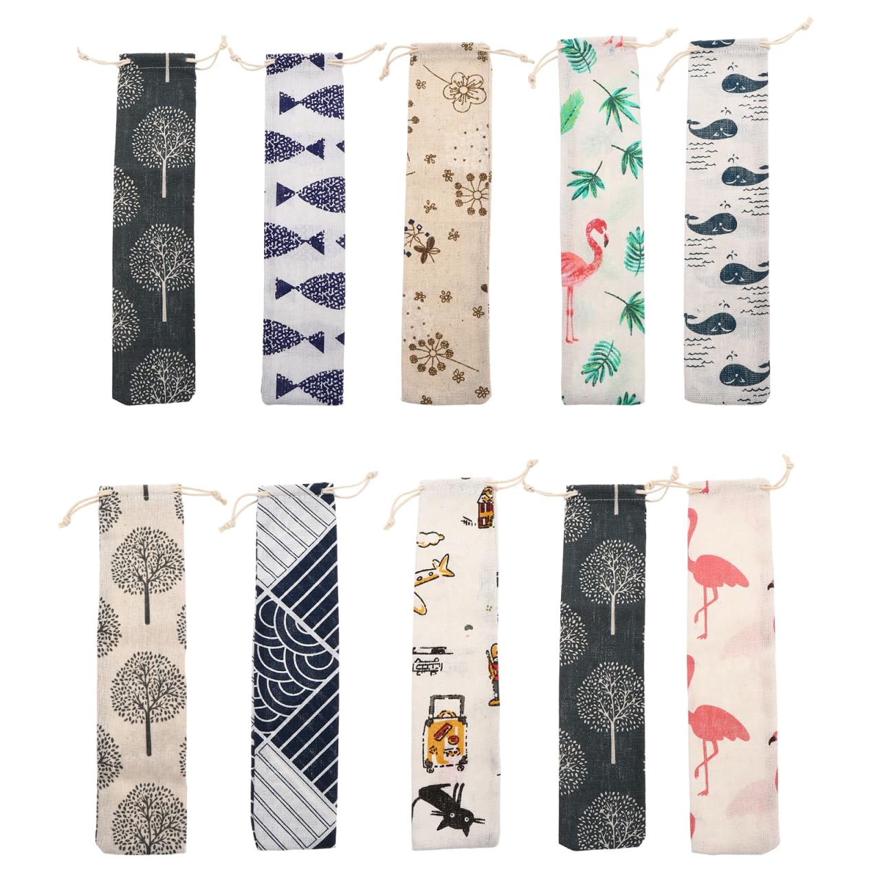 Healifty 10Pcs Cotton Linen Drawstring Bags for Cutlery Storage Portable Tableware Pouches for Camping Picnic Outdoor Use