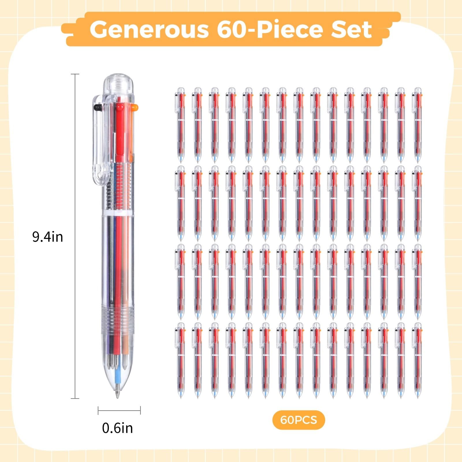 Lot de 60 stylos à bille rétractables de couleur, 0,5 mm, avec clip, pour bureau, école, cadeaux de fête et plus encore
