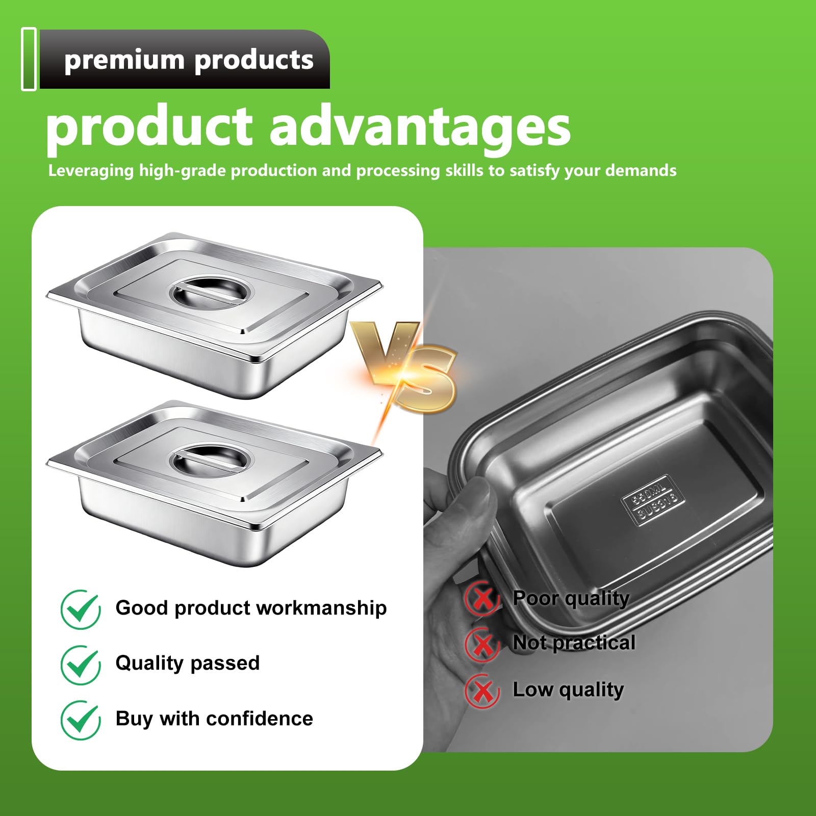 BORDEAG Lot De 3 Bols À Paner GN 1/2, Bac Inox Alimentaire, Plat Four Rectangulaire, Bac Gastro Inox Avec Couvercle, Plat Inoxydable Barbecue Pour Escalopes, Viande, Poisson, 32,5 X 26,5 X 6,5 cm