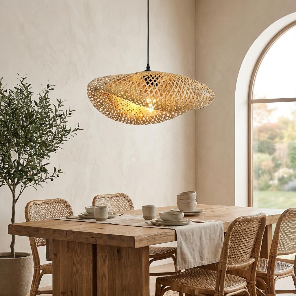 BARCELONA LED Lampada Sospesa Rattan Vimet con Spina E27