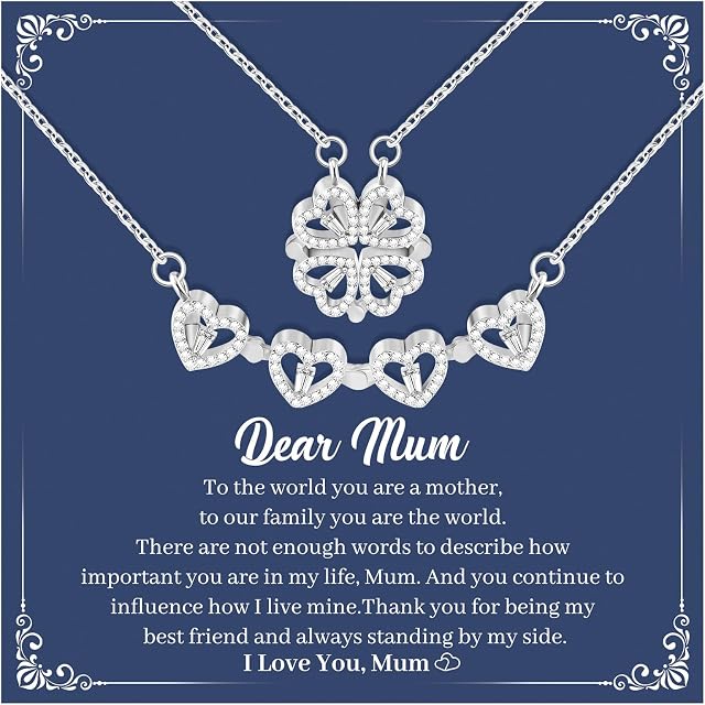 CheersLife 2 in 1 Four Leaf Clover Charm Lucky Necklace Heart Crystal Pendant Necklace Valentine's Day Jewelry Gift for Women Girls Wife Girlfriend Mum Mothers Day Christmas Jewelry