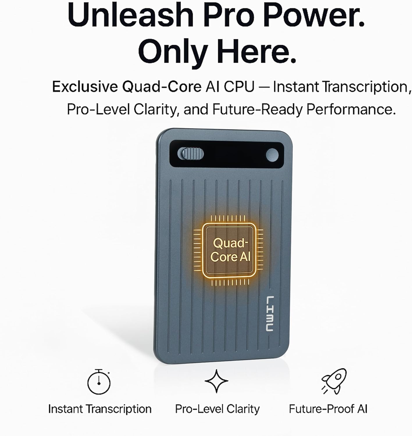 LIMU AI Voice Recorder with App Control - Ultra Slim 64GB AI Note Taking Device - ChatGPT 5 Translation, Summaries & Mind Maps (125 Languages), 400 Min/Month, Digital Audio Recorder with Transcription