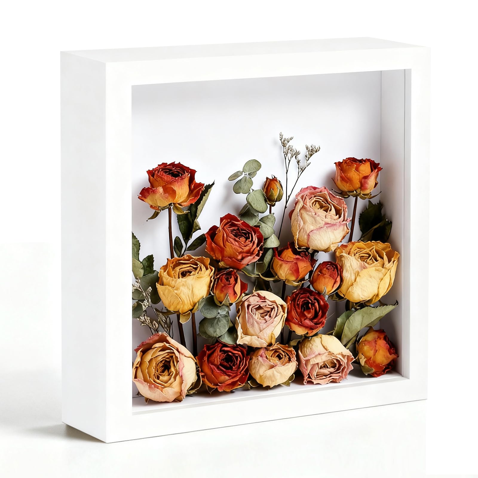 WenYa 8x8 Shadow Box Frame, 22.1x22.1cm 3D Photo Frame, Memory Box Frame for Memorabilia, Photos, Awards, Medals and Crafts (White, 8x8-Hollow 3cm)
