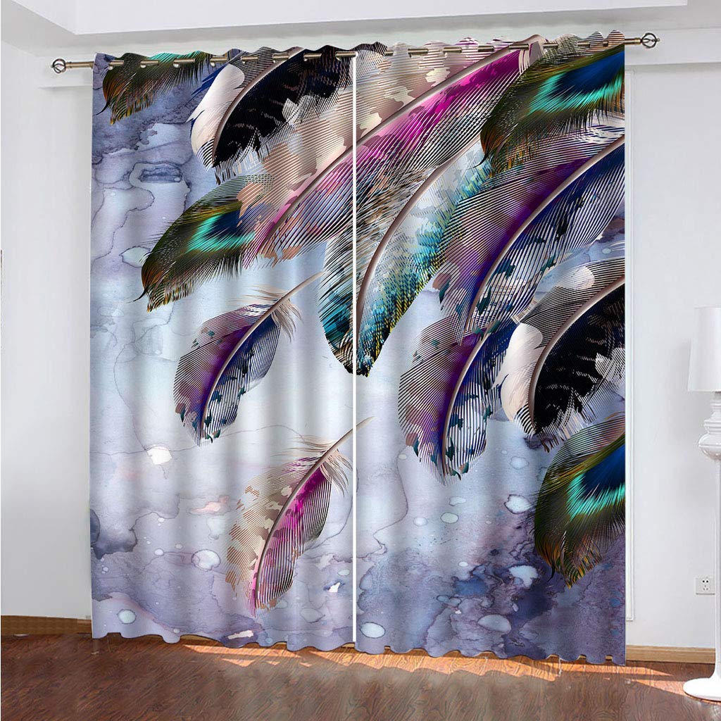 Draperies occultantes haut de gamme à œillets avec motifs plume pour salon moderne