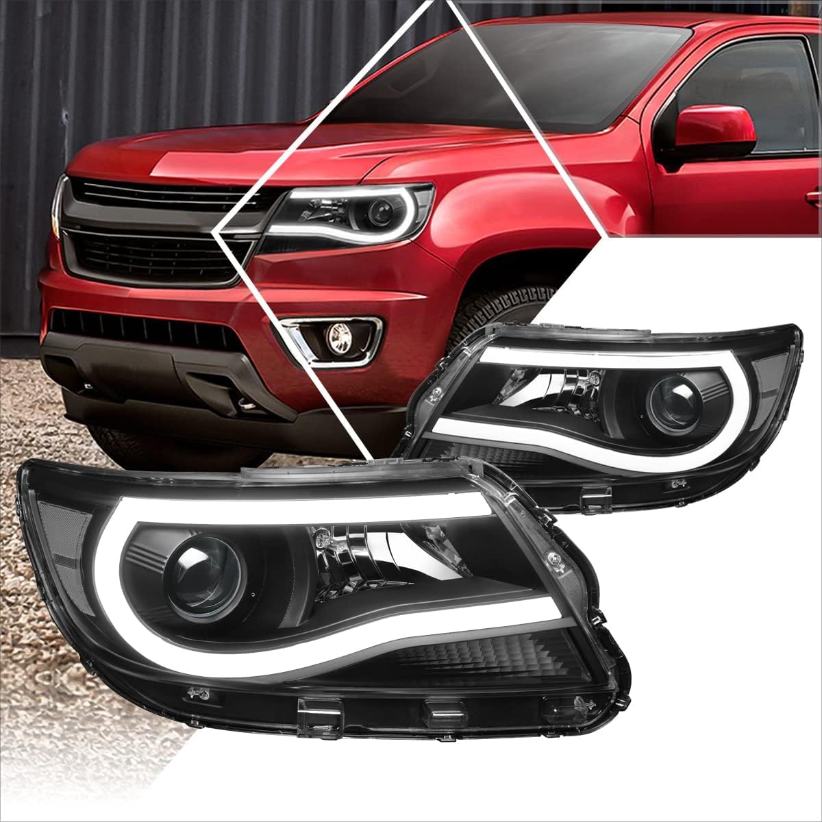 PM PERFORMOTOR 3D LED DRL Projector Headlights Assembly Compatible with 15-23 Chevy Colorado,Black Housing/Clear Lens