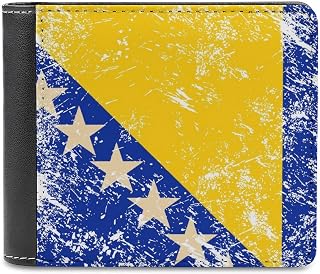 Bosnia and Herzegovina Vintage Flag Mens Bifold Wallet Single-Sided Printed Slim 6 Card Holders Purse Leather Money Clip