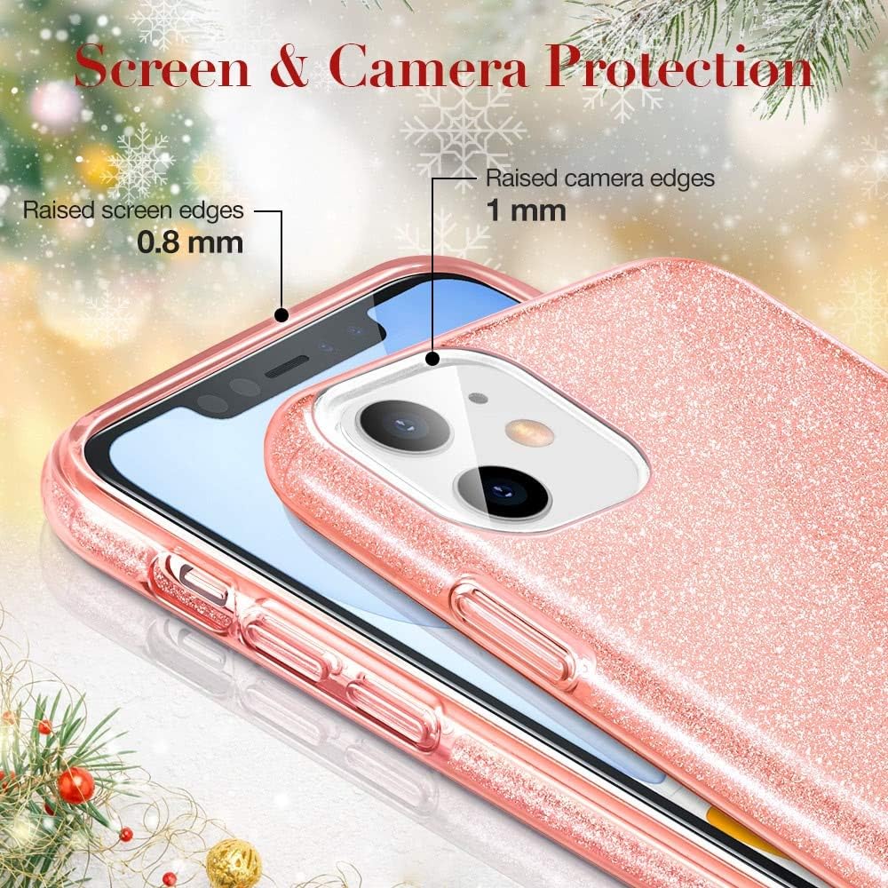 ESR Glitter Case Compatible for iPhone 11 Case, Glitter Sparkle Bling Case [Three Layer] for Women [Supports Wireless Charging] for iPhone 11 6.1" (2019), Coral
