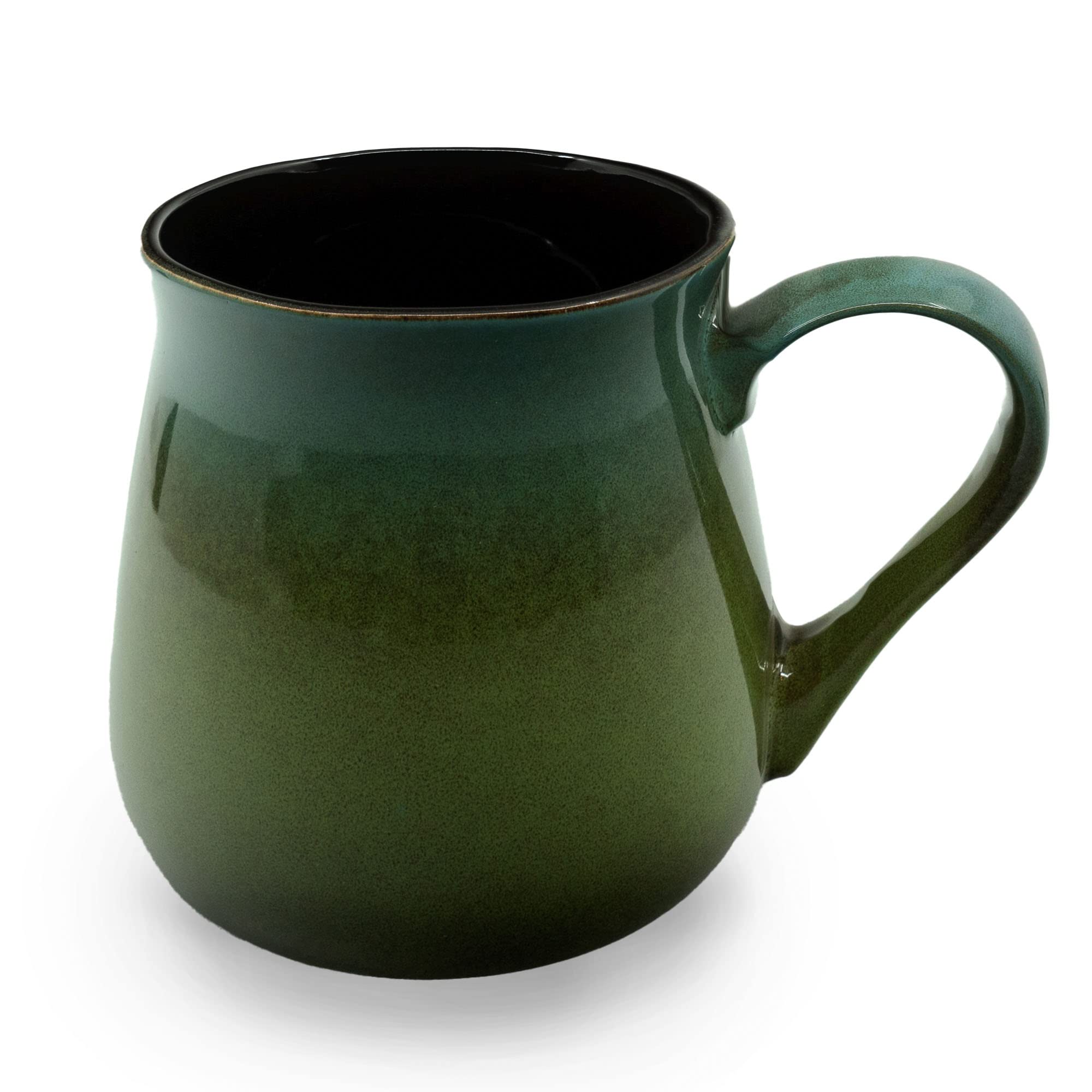ECODECOLarge Pottery Coffee Mug 24 oz - Oversized Ceramic Cup with Big Handle - 1 Pcs (Green to Blue)