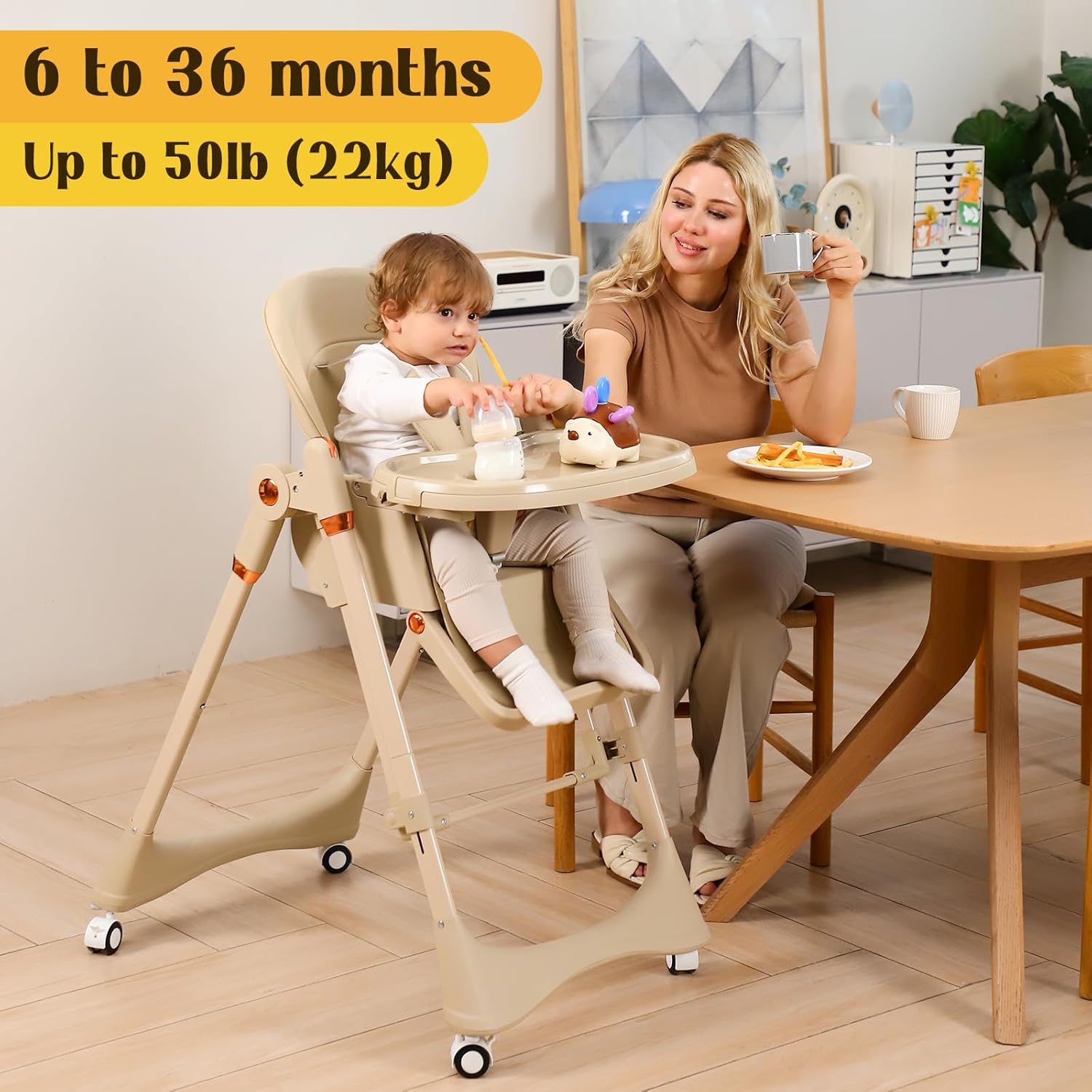 6-in-1 Convertible High Chair with Rocker | Baby High Chair for Newborn to Toddler (0-3 Years) | Adjustable, Foldable & Easy-Clean with Dishwasher Safe Tray & Tool-Free Assembly, Brown