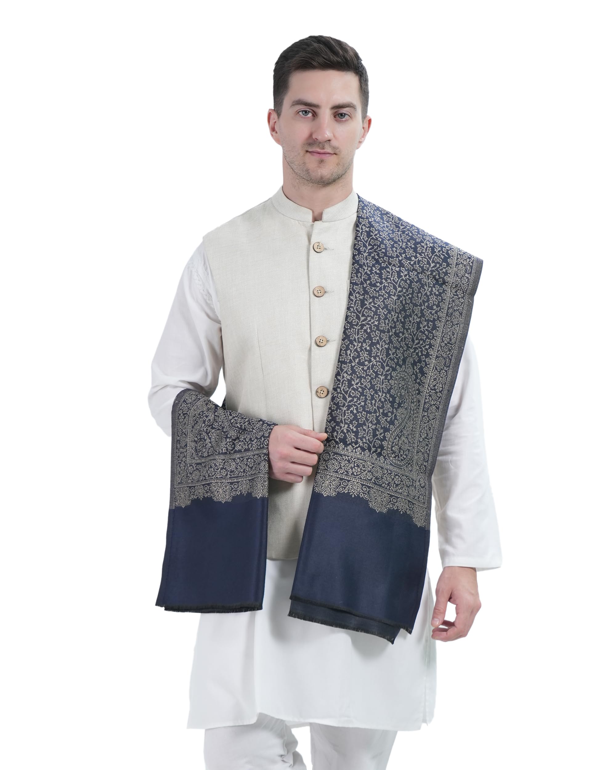 manra Men's Ambi Design Kashmiri Wool Jamawar Shawl/Stole for Winter-picture-5