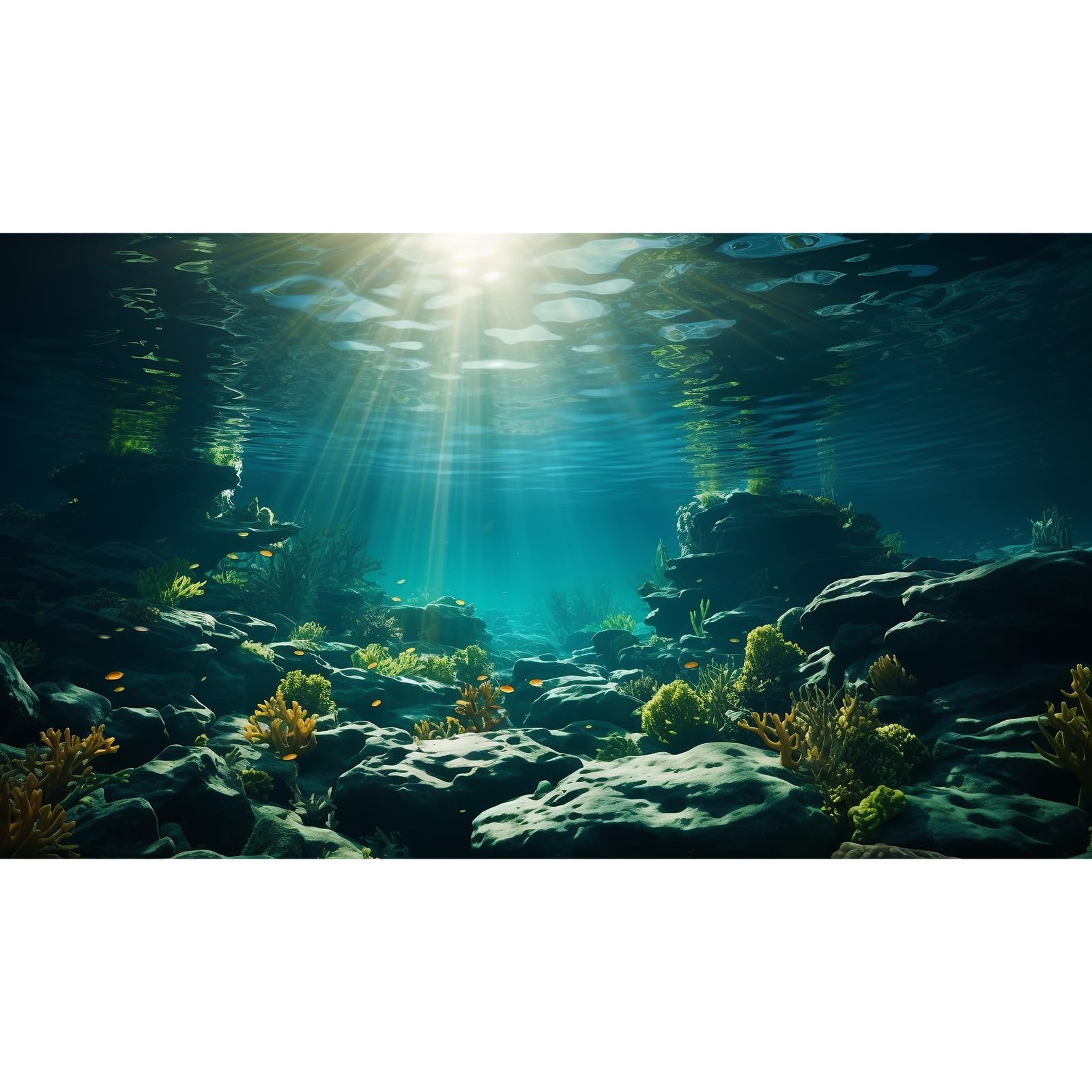 Aquarium Background Underwater Aquatic Plants Rocks Fish Terrarium Backdrop Sunlight Rays Coral Fish Tank Background Cave Style Landscape Sea Grass Tank Wallpaper Poster Vinyl 72x24in