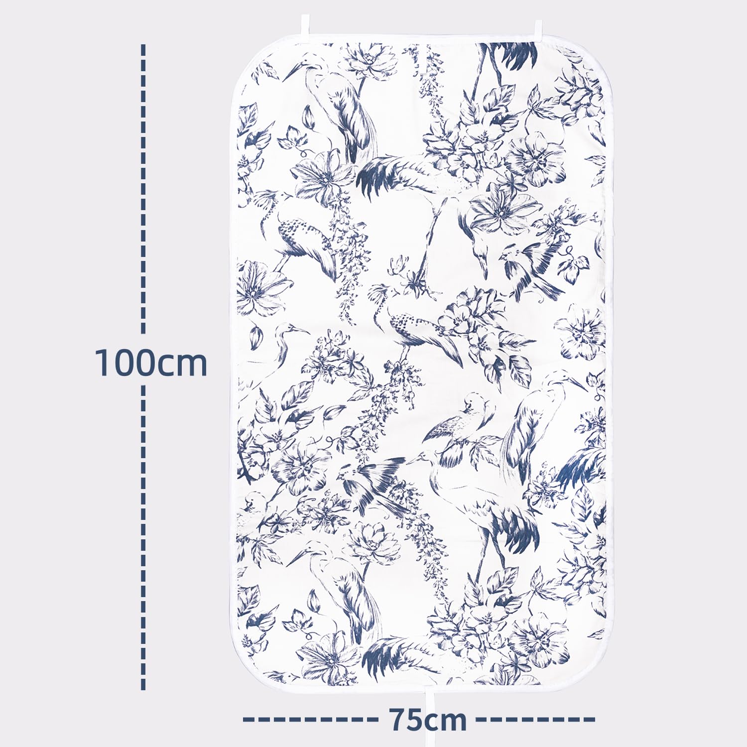 Umiin Copertura per Stirare Universale 75x100 cm - Tappeto da Stiro Spesso con 3 Clip per Porta e Parete - Pieghevole con Cinghie di Fissaggio - Design Uccelli e Fiori, Ideale per Tavolo e Letto