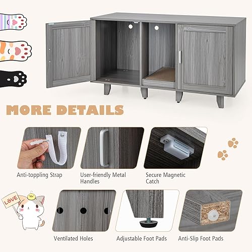 Miniatura 5 de Tangkula Caja de arena doble para gatos para 2 gatos, gran armario apilable oculto para baño de gatos con tabla de rascar, soporte de TV para casa