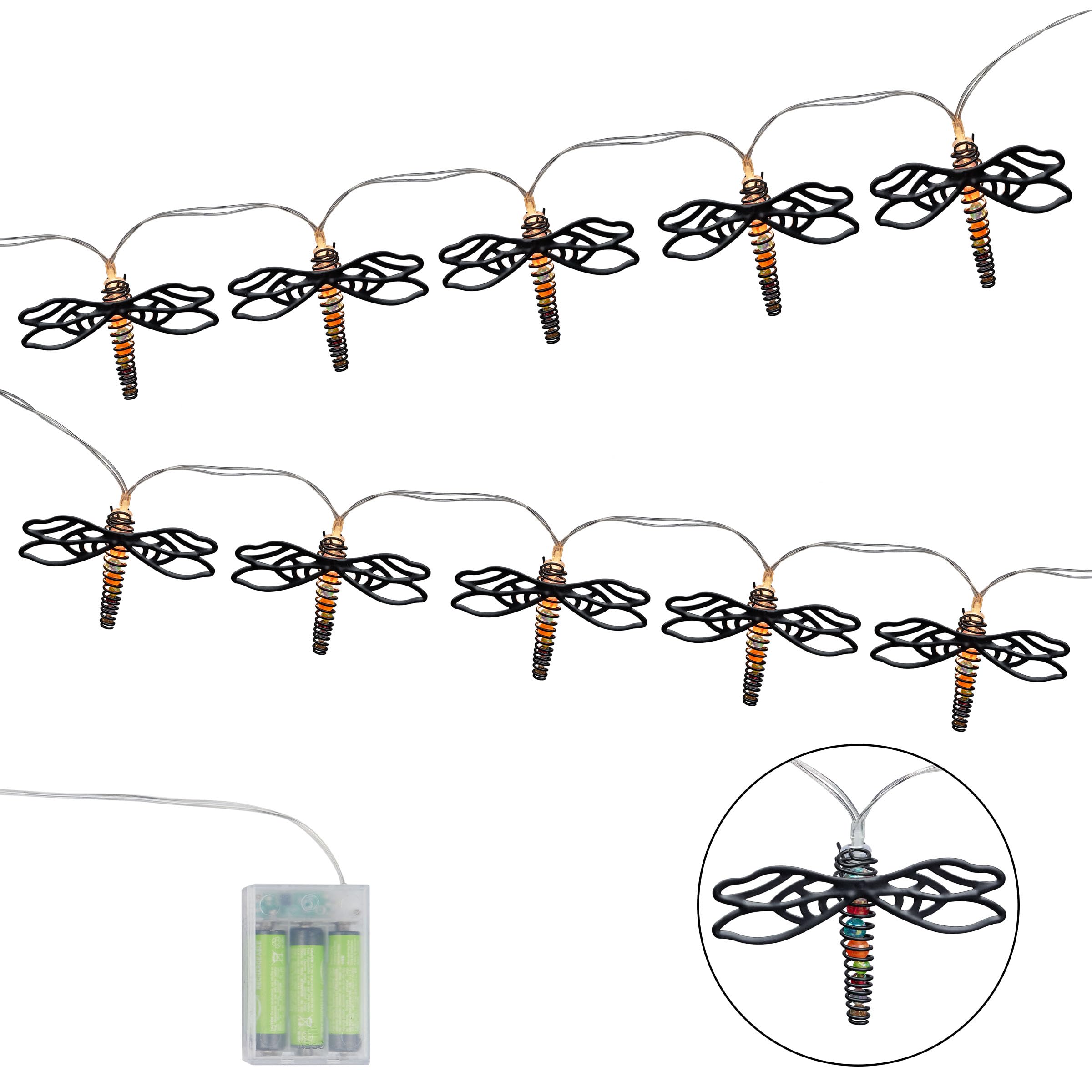 Alpine Corporation 93" L Indoor 10-Bulb Decorative Metal Dragonfly LED String Lights
