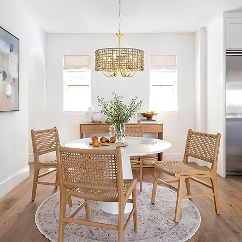 Miniatura 10 de Paquete de 2 luces colgantes de ratán tejido, 7 pulgadas, lámparas colgantes bohemias con pantalla de jaula tejida a mano, iluminación colgante