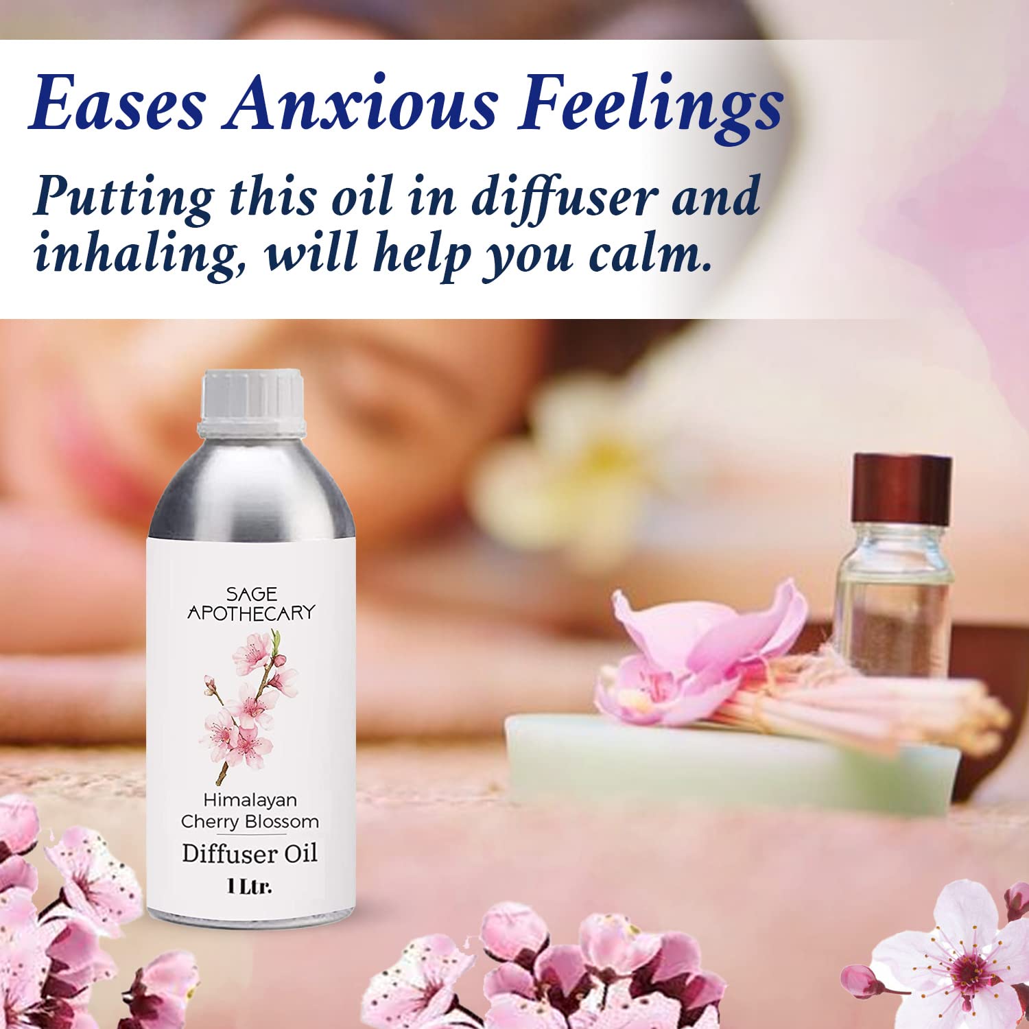 Sage Apothecary Himalayan Cherry Blossom Diffuser Oil Natural Aromatherapy Oil for Sleep and Relaxation - 1 L 1