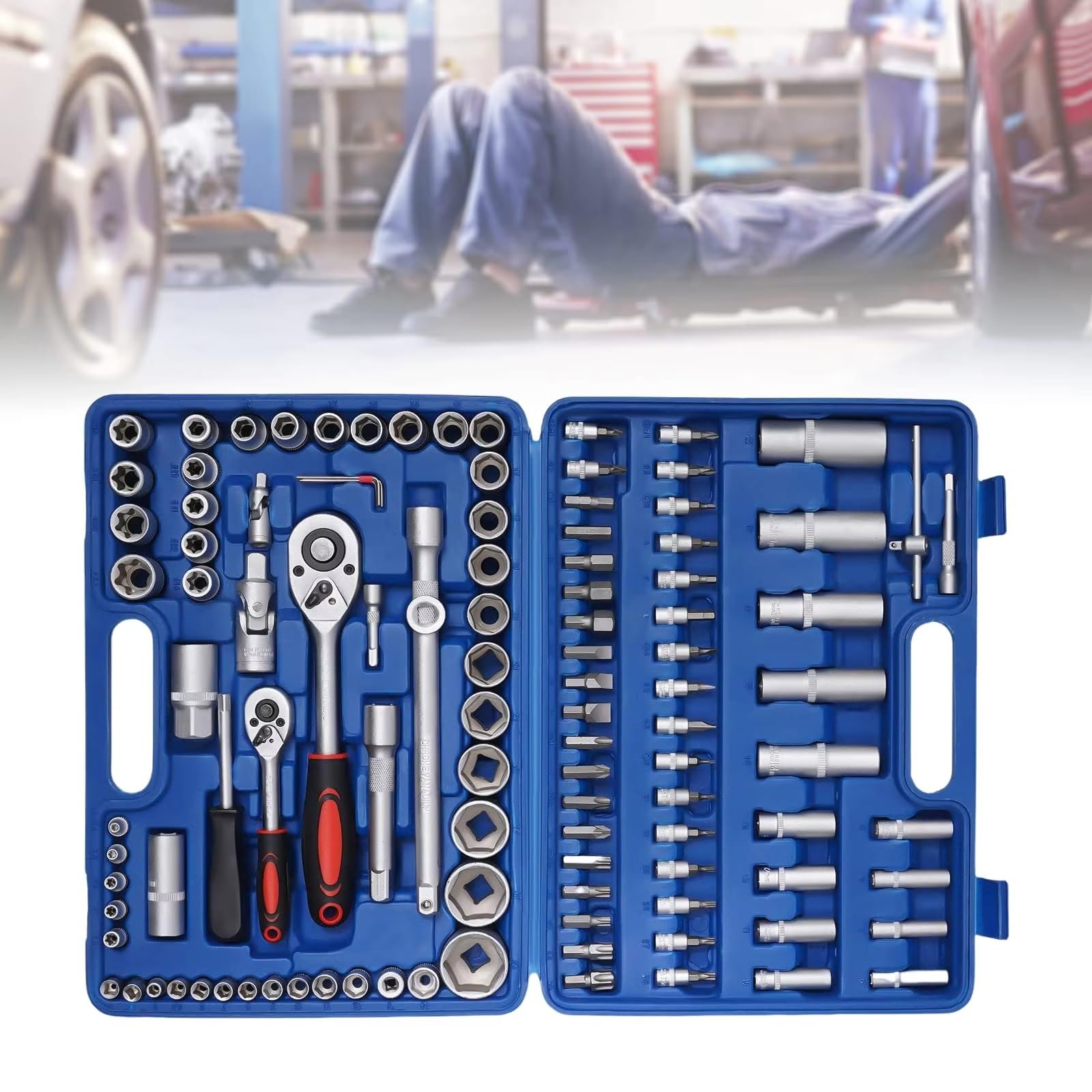 Set di attrezzi meccanici Set Chiavi A Cricchetto Da 108 Pezzi Set Chiavi A Cricchetto Prese Set Di Chiavi A Bussola Esagonali Metriche Kit Utensili Meccanici La Riparazione Automatica