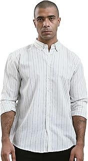 ريفين قميص رجالي باكمام طويلة وياقة مطوية لاسفل - اسود وابيض عصري