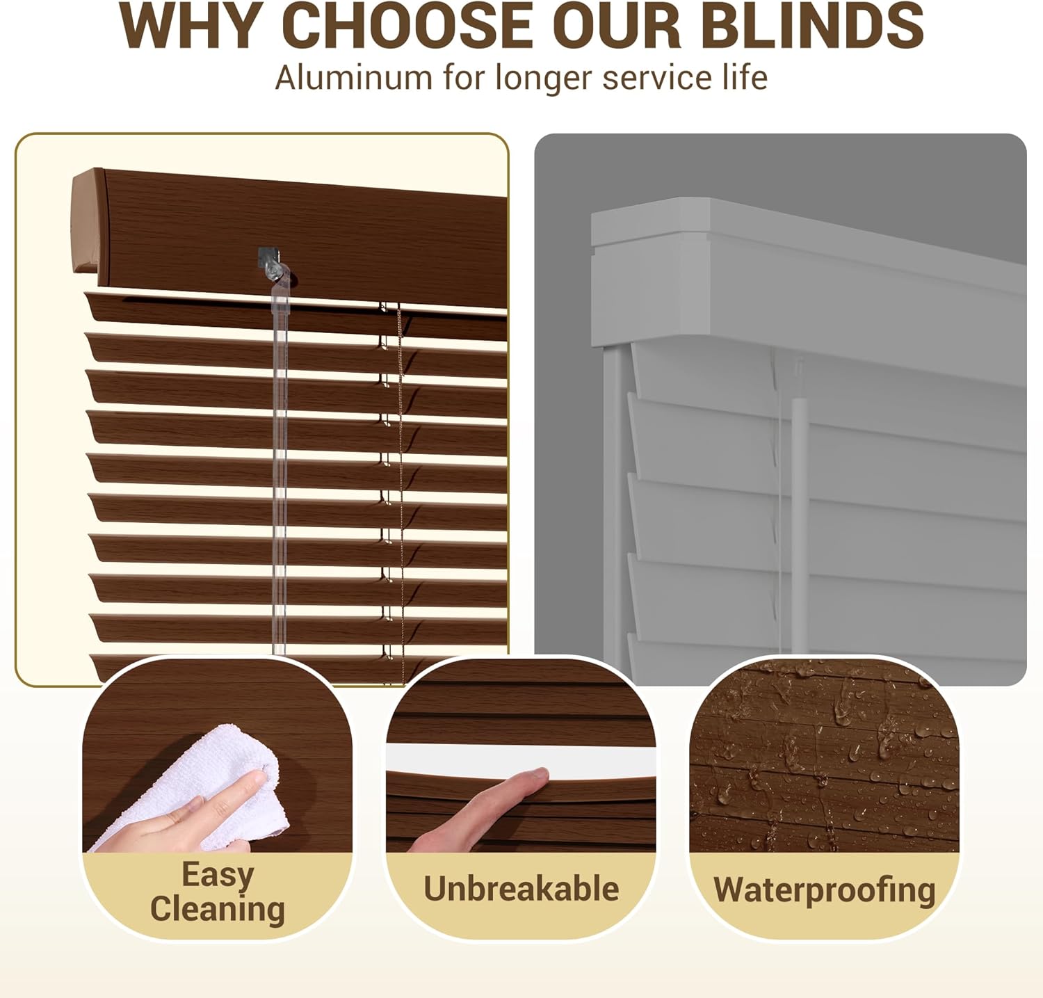 Aluminum Mini Blinds Cordless Faux Wood Blind Room Darkening Waterproof Horizontal Blinds for Window Home Bathroom Office, Cherrywood, 22.5" W x 78" H