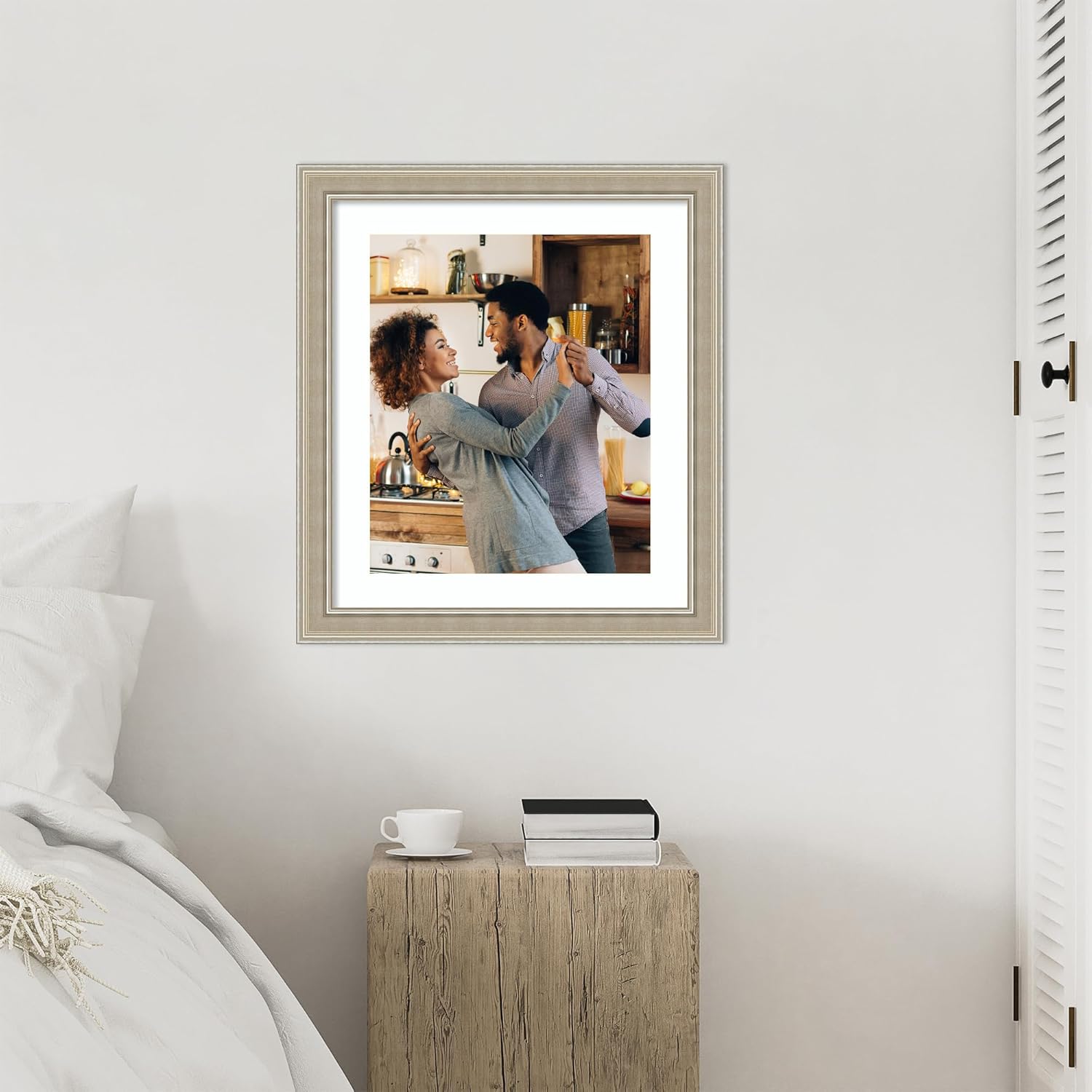 Amanti Art Picture Frame 20x24 Matted to 16x20 Photo Frame, Mezzo Silver Wood Framing for your Wedding Photos, Family Pictures, Diploma, Certificate, Kids Art Gift for Mom or Poster Wall Decor