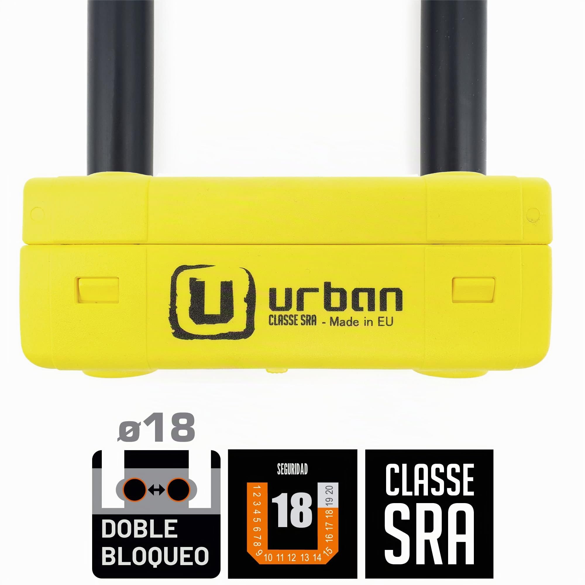 URBAN UR85120Y+10.120L Candado Moto U Homologado SRA + Cadena Acero Endurecido 120cm Más Largo con Sistema Lazo, Horquilla Acero Endurecido ø18mm, Máxima Seguridad Antirrobo Universal para Motocicleta