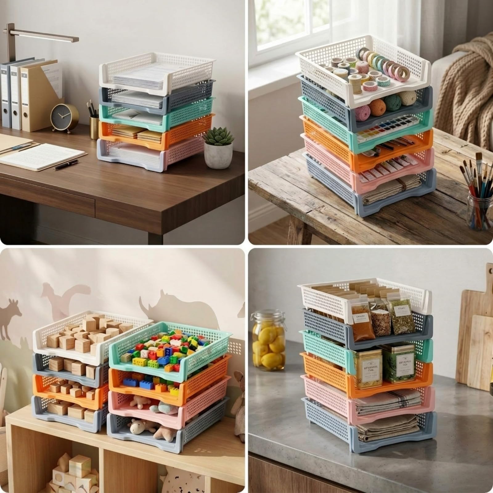 Weysat Stapelbare Papierablage für Klassenzimmer, Kunststoff, Schreibtisch-Organizer für Bibliothek, Schublade, Lehrer, Büro, Dokumentenaufbewahrung, Pastellfarben, schmal, 12 Stück