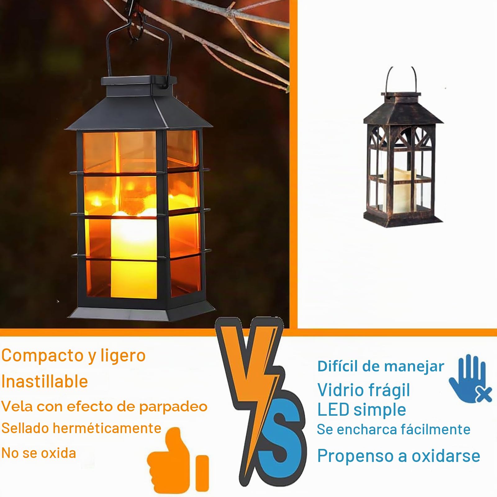 Cozymeow Farolillos Solares Exterior 2 Piezas Lampara Solar Exterior Jardin | Vela Parpadeante, Impermeable Decoración Terraza, Farol Solar para Jardin Mesa Terraza Valla Tumba y Regalos, Negro