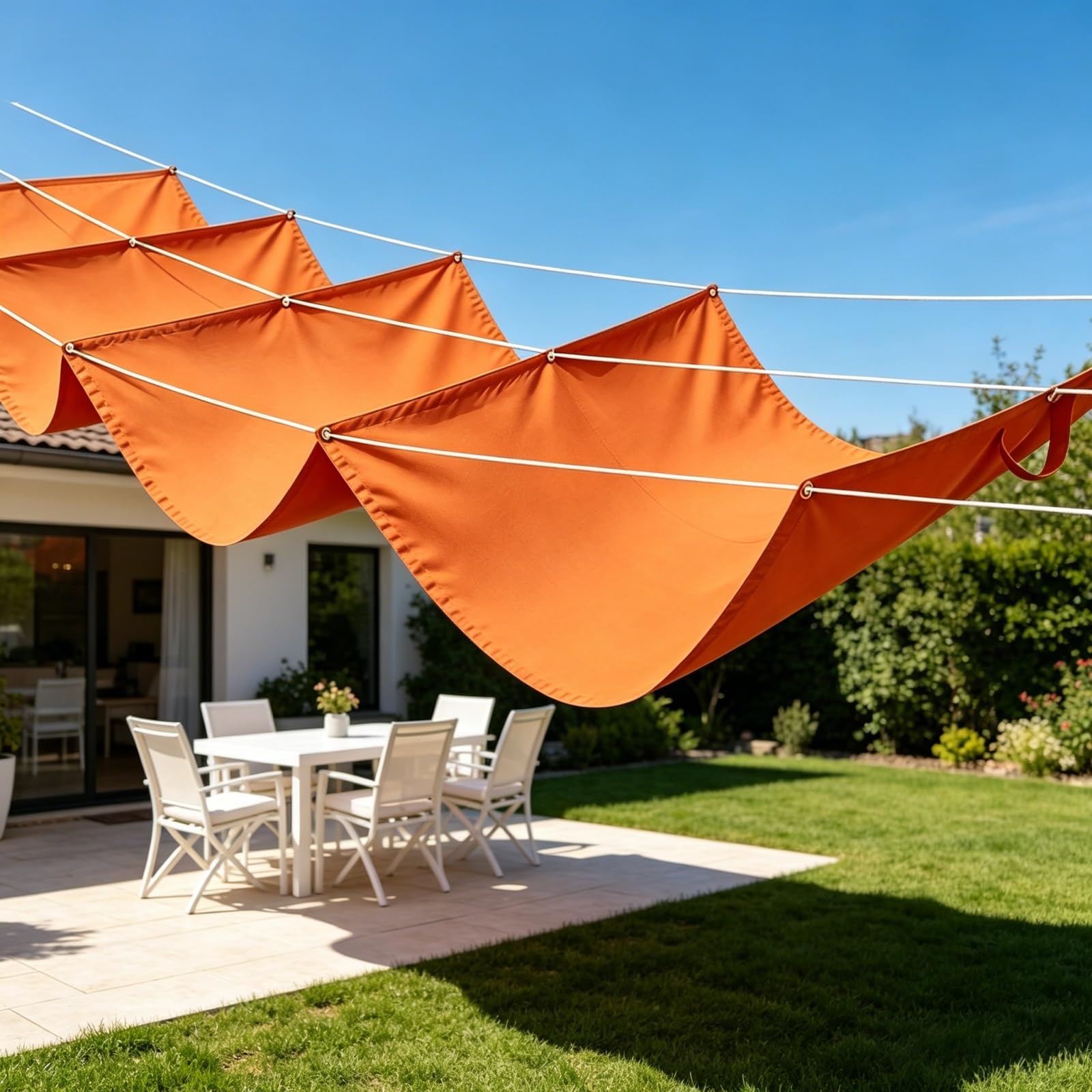 Voile d'ombrage rétractable vague contre la chaleur sur terrasse et pergola 100x350cm