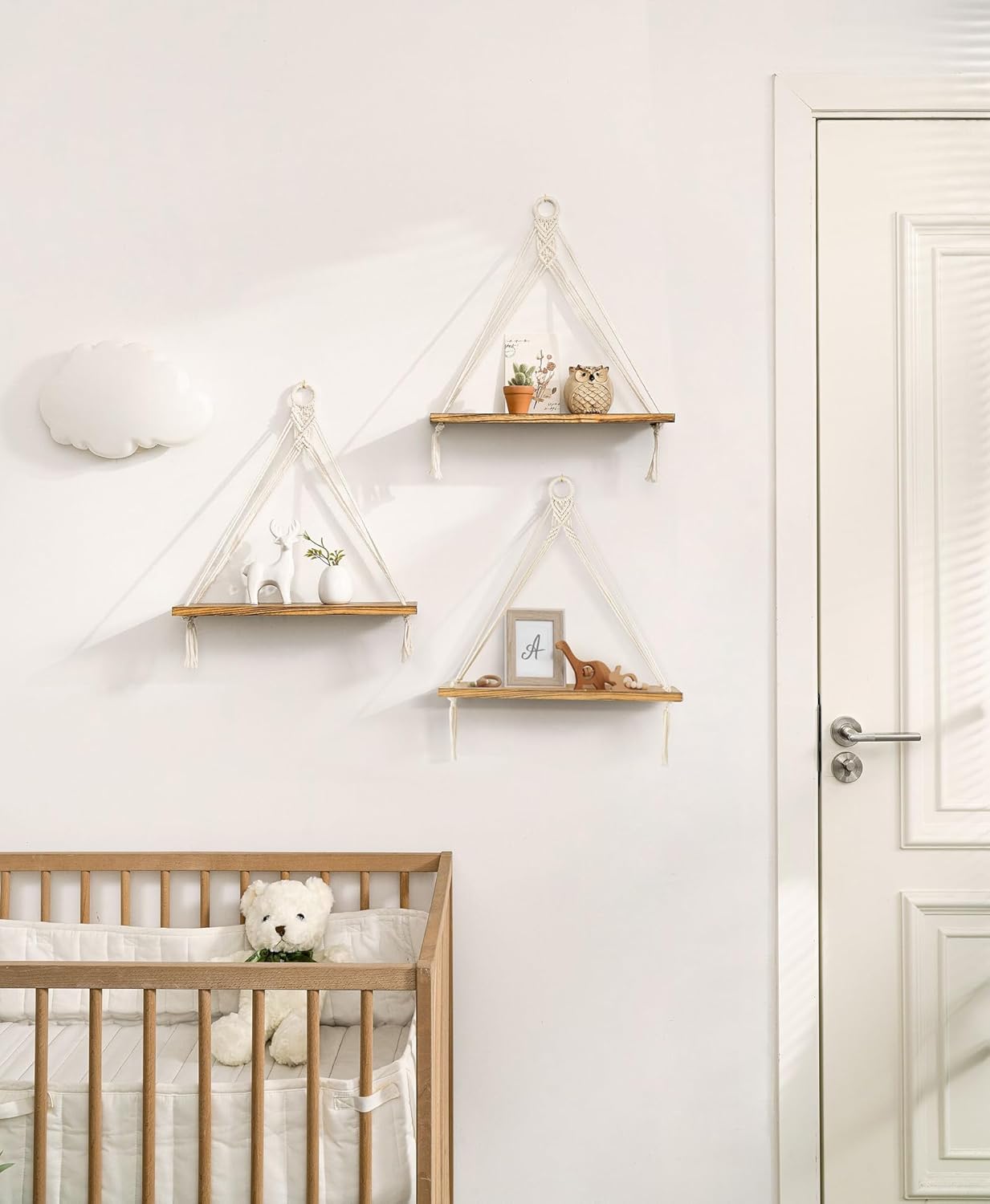 Mkono Macrame Hanging Shelves Boho Wall Decor Set of 3 and Read Me When Bible Verse Jar, Christian Gifts for Women, Men